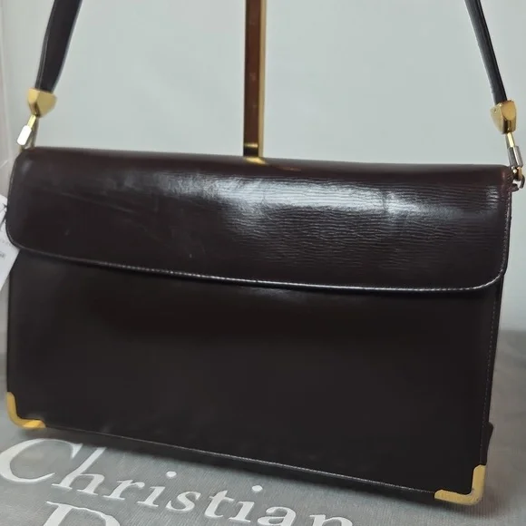 DIOR Rare 1970s Collectable Brown leather 2-way shoulder/clutch bag excellent - Picture 11 of 17